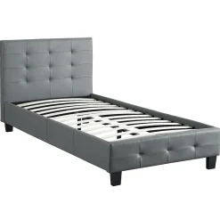 Lit simple REVE, 90 x 190 cm, capitonné avec sommier, revêtement synthétique gris><noscript><img width=