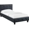 Lit simple REVE, 90 x 190 cm, capitonné avec sommier, revêtement synthétique noir>Idimex Discount