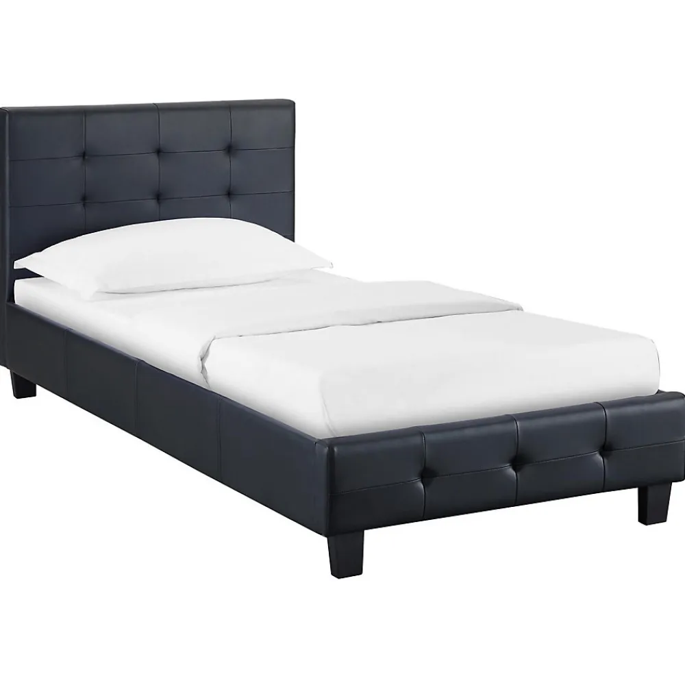 Lit simple REVE, 90 x 190 cm, capitonné avec sommier, revêtement synthétique noir>Idimex Discount