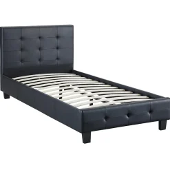Lit simple REVE, 90 x 190 cm, capitonné avec sommier, revêtement synthétique noir><noscript><img width=