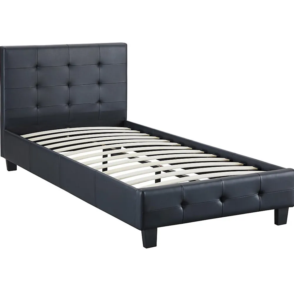 Lit simple REVE, 90 x 190 cm, capitonné avec sommier, revêtement synthétique noir>Idimex Discount