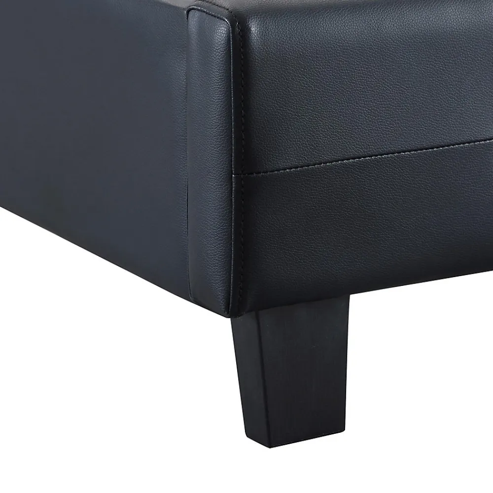 Lit simple REVE, 90 x 190 cm, capitonné avec sommier, revêtement synthétique noir>Idimex Discount