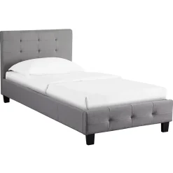 Idimex Lit simple REVE, 90 x 190 cm, capitonné avec sommier, revêtement en tissu gris* Lit Simple