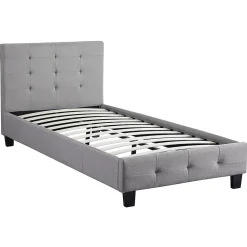 Idimex Lit simple REVE, 90 x 190 cm, capitonné avec sommier, revêtement en tissu gris* Lit Simple