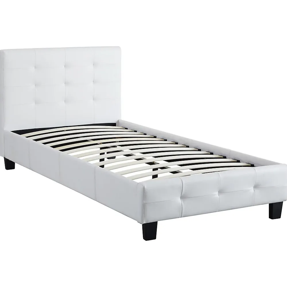 Idimex Lit simple REVE, 90 x 190 cm, capitonné avec sommier, revêtement synthétique blanc* Lit Simple