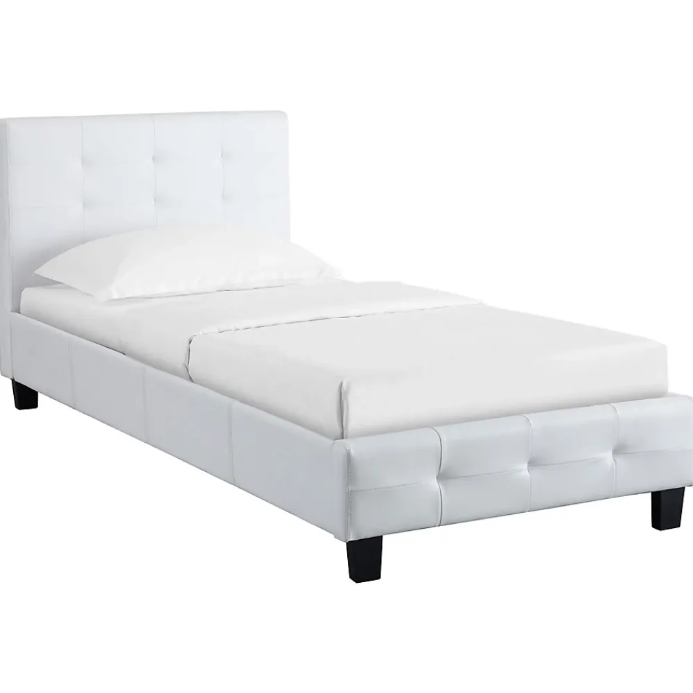 Idimex Lit simple REVE, 90 x 190 cm, capitonné avec sommier, revêtement synthétique blanc* Lit Simple
