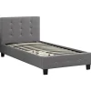 Idimex Lit simple TICO, 90 x 190 cm, capitonné avec sommier, revêtement en tissu gris* Lit Simple