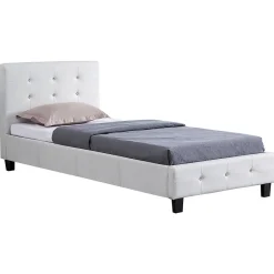 Lit simple TICO, 90 x 190 cm, capitonné avec sommier, revêtement synthétique blanc>Idimex Clearance