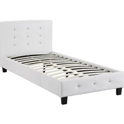 Lit simple TICO, 90 x 190 cm, capitonné avec sommier, revêtement synthétique blanc><noscript><img width=