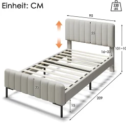 Okwish Lit simple 90x200 - Lit rembourré avec cadre en bois et métal - Lin - Sans Matelas - Beige* Lit Simple