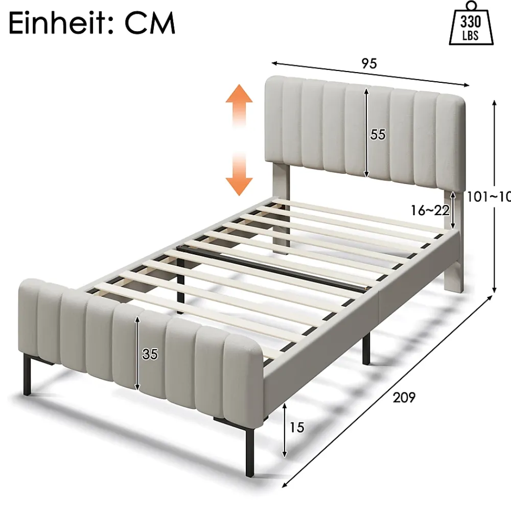 Okwish Lit simple 90x200 - Lit rembourré avec cadre en bois et métal - Lin - Sans Matelas - Beige* Lit Simple