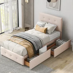 Lit Simple 90x200 cm - avec 2 Tiroirs, Sans Matelas, Lit Confortable en Velours Doux pour enfant ou Adulte, Rose>Okwish Sale