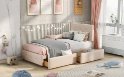 Lit Simple 90x200 cm - avec 2 Tiroirs, Sans Matelas, Lit Confortable en Velours Doux pour enfant ou Adulte, Rose><noscript><img width=