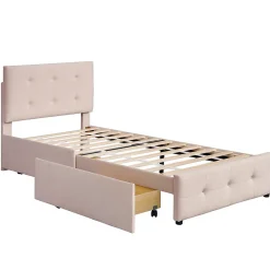 Lit Simple 90x200 cm - avec 2 Tiroirs, Sans Matelas, Lit Confortable en Velours Doux pour enfant ou Adulte, Rose><noscript><img width=