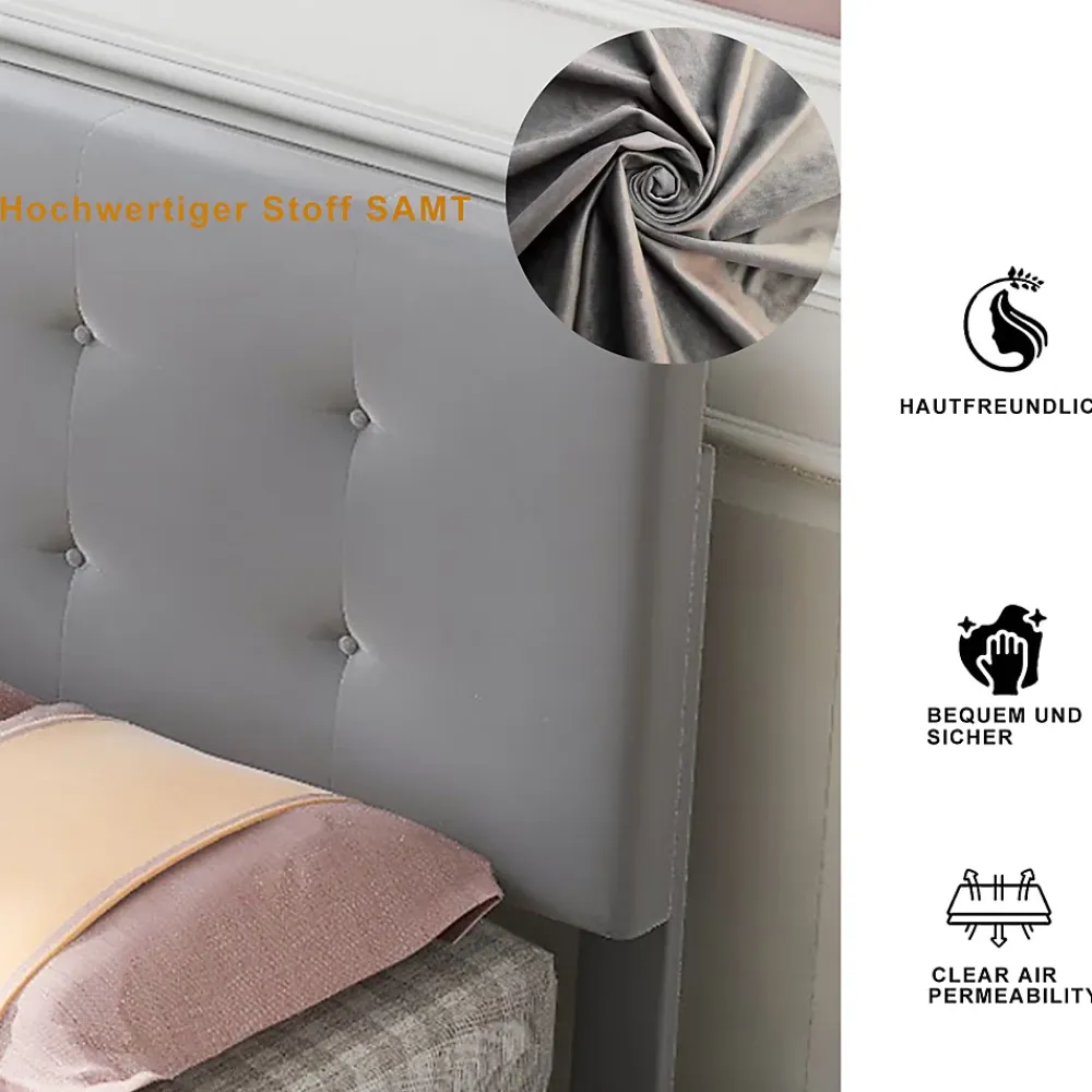 Okwish Lit Simple 90x200 cm - avec 2 Tiroirs Pratique, Sans Matelas, Lit Confortable en Velours Gris* Lit Simple