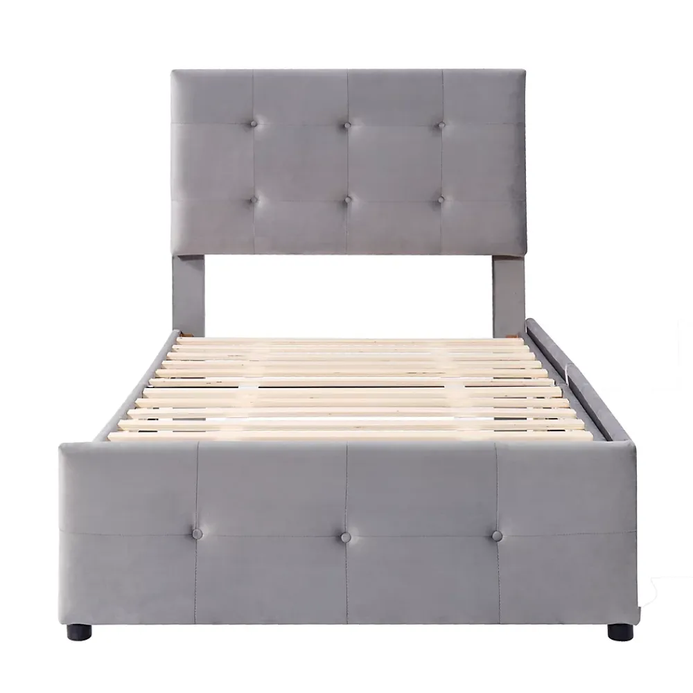 Okwish Lit Simple 90x200 cm - avec 2 Tiroirs Pratique, Sans Matelas, Lit Confortable en Velours Gris* Lit Simple