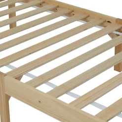 Lit Simple 90x200 cm - Lit Ado ou Adulte Sans Matelas - Bois de Pin Massif - Blanc et Naturel><noscript><img width=