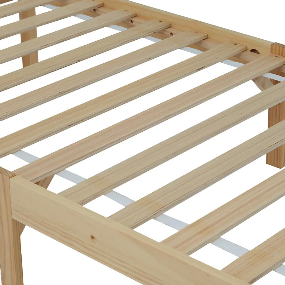 Lit Simple 90x200 cm - Lit Ado ou Adulte Sans Matelas - Bois de Pin Massif - Blanc et Naturel>Okwish Sale
