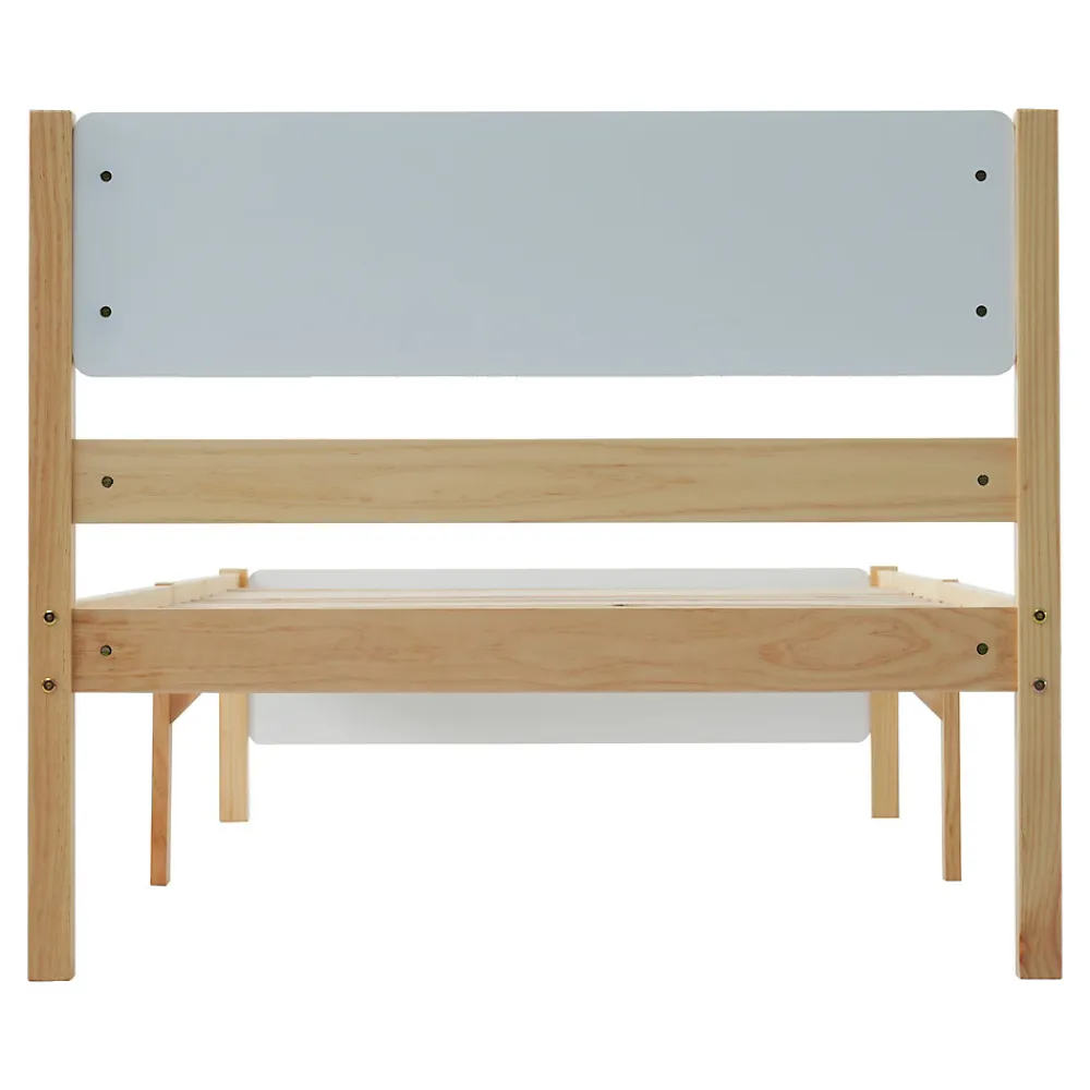 Lit Simple 90x200 cm - Lit Ado ou Adulte Sans Matelas - Bois de Pin Massif - Blanc et Naturel>Okwish Sale