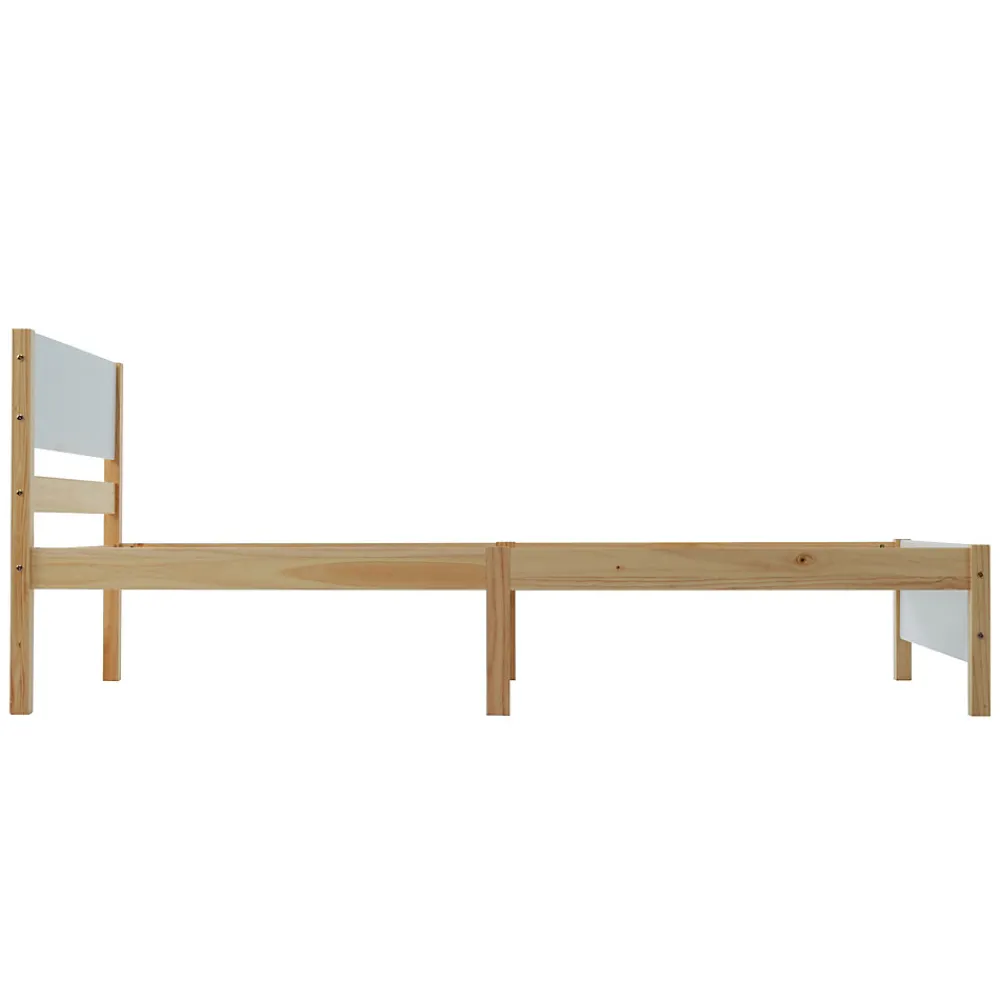 Lit Simple 90x200 cm - Lit Ado ou Adulte Sans Matelas - Bois de Pin Massif - Blanc et Naturel>Okwish Sale