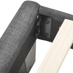 Lit simple 90x200 cm - Lit adulte capitonné avec sommier à lattes - Lin - Sans Matelas - Gris><noscript><img width=