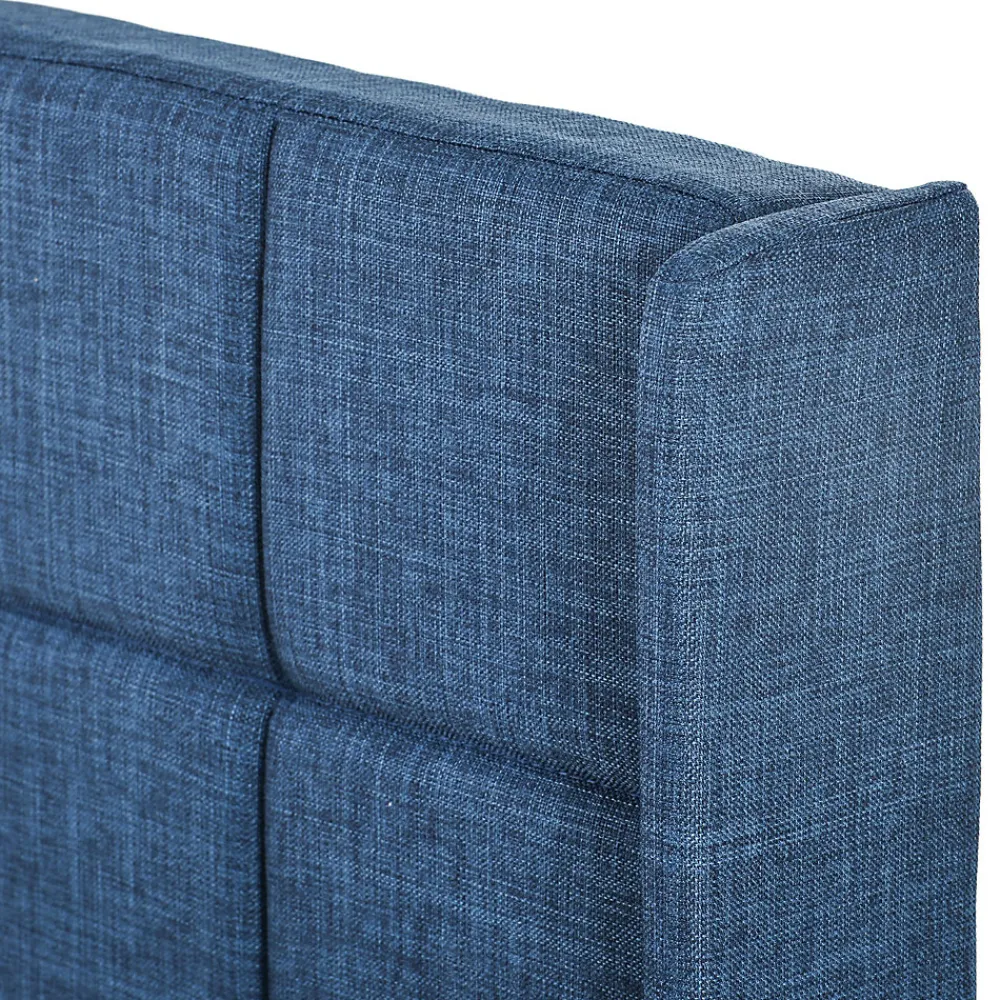 Lit simple 90x200 cm - Lit adulte capitonné avec sommier à lattes - Lin - Sans Matelas - Bleu>Okwish Online
