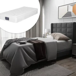 Generique Lit simple 90x200 cm - Lit adulte capitonné avec sommier à lattes - Lin - Matelas Inclus - Gris* Lit Simple
