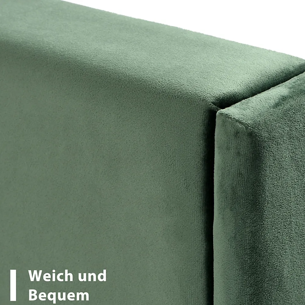 Lit simple 90x200 cm - Lit adulte capitonné avec tête de lit - Lin - Sans Matelas - Vert Foncé>Okwish Outlet