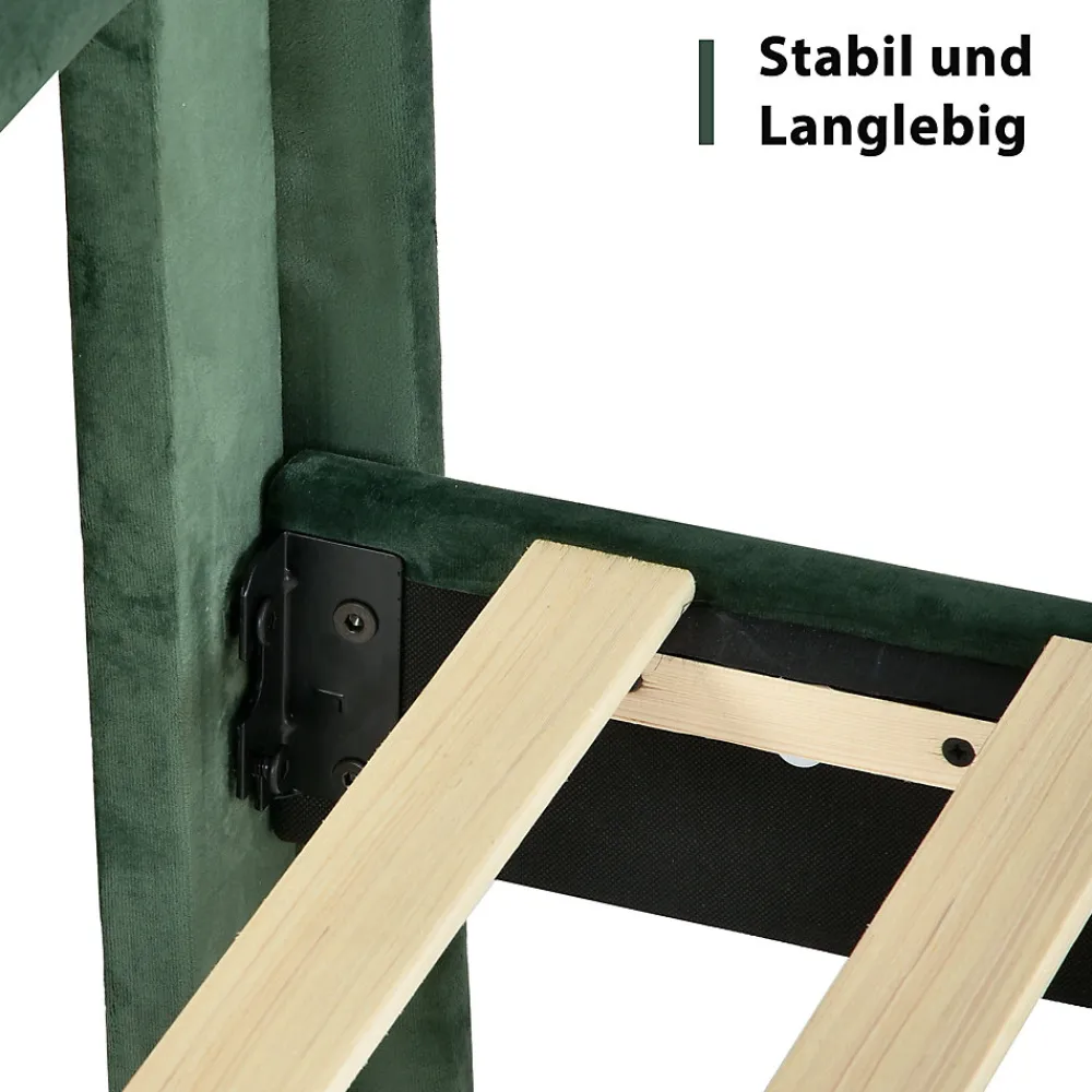 Lit simple 90x200 cm - Lit adulte capitonné avec tête de lit - Lin - Sans Matelas - Vert Foncé>Okwish Outlet