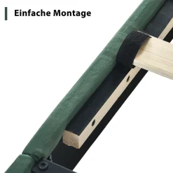 Lit simple 90x200 cm - Lit adulte capitonné avec tête de lit - Lin - Sans Matelas - Vert Foncé><noscript><img width=
