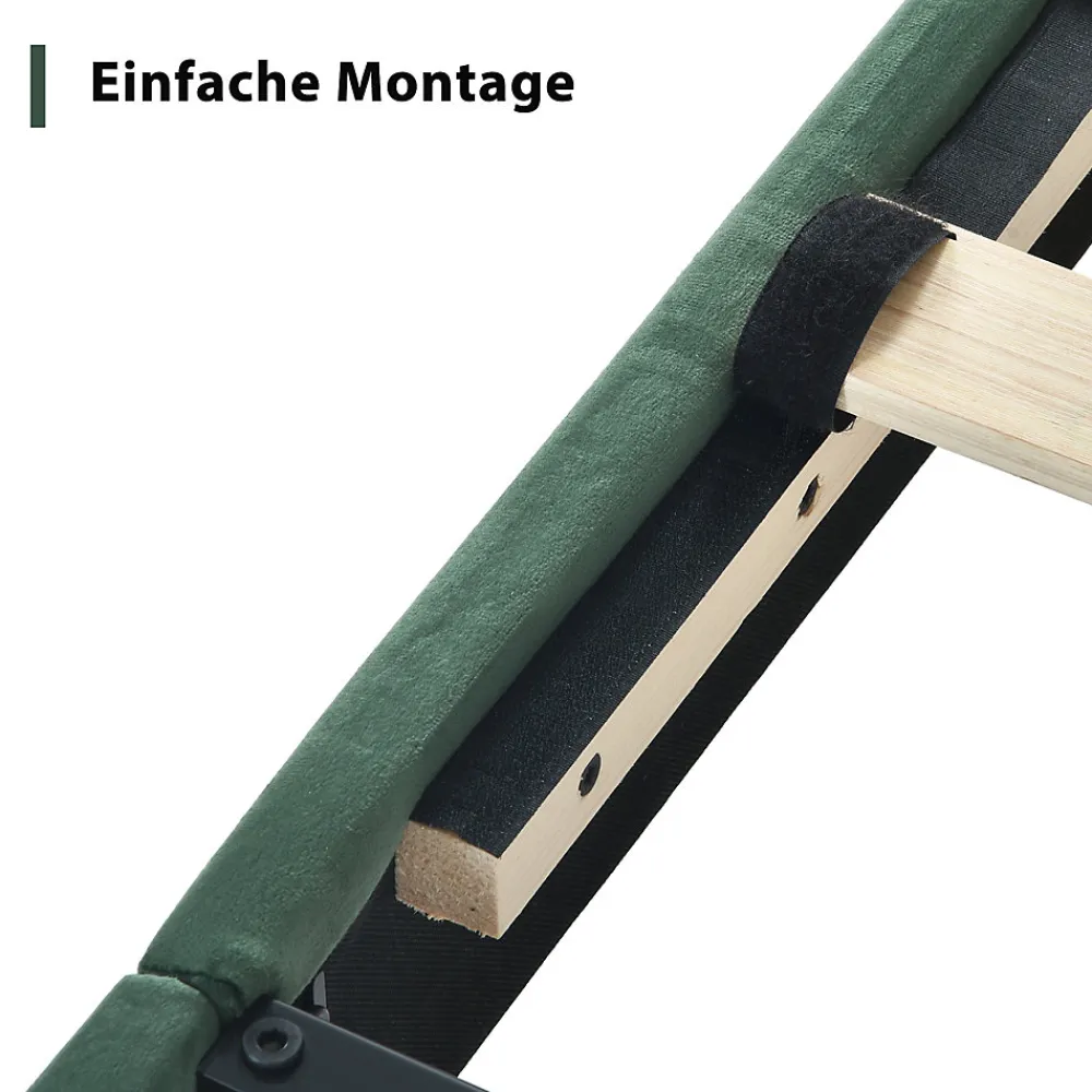 Lit simple 90x200 cm - Lit adulte capitonné avec tête de lit - Lin - Sans Matelas - Vert Foncé>Okwish Outlet