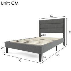 Okwish Lit simple 90x200 cm - Lit adulte capitonné avec tête de lit - Lin - Sans Matelas - Gris Foncé* Lit Simple