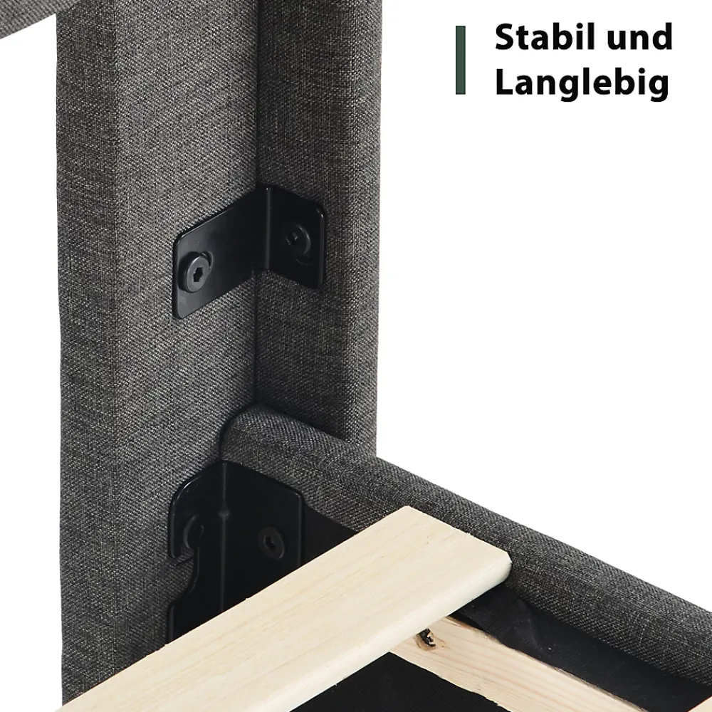 Okwish Lit simple 90x200 cm - Lit adulte capitonné avec tête de lit - Lin - Sans Matelas - Gris Foncé* Lit Simple