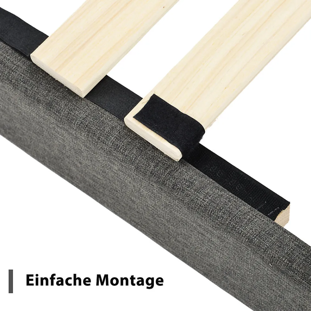 Okwish Lit simple 90x200 cm - Lit adulte capitonné avec tête de lit - Lin - Sans Matelas - Gris Foncé* Lit Simple