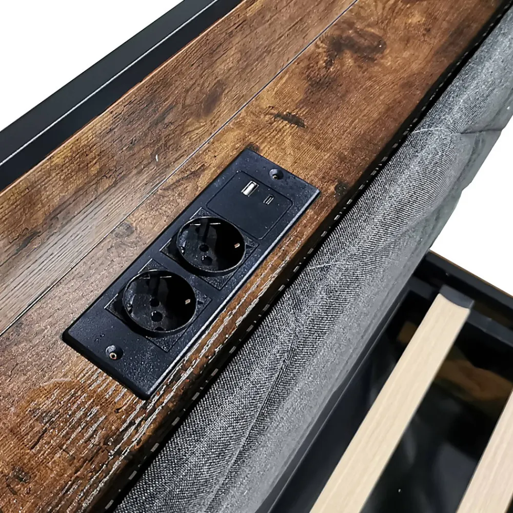 Lit simple 90x190 cm - Lit Baldaquin avec Tiroirs de Rangement et Ports USB/Type-C, Métal avec LED Intégré, Noir, Sans Matelas>Okwish Clearance