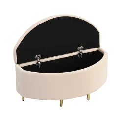 Okwish Lit Simple 90x200 cm - Lit Capitonné en Velours avec Tête de Lit Coquillage et Banquette de Rangement - Sans Matelas - Beige* Lit Simple