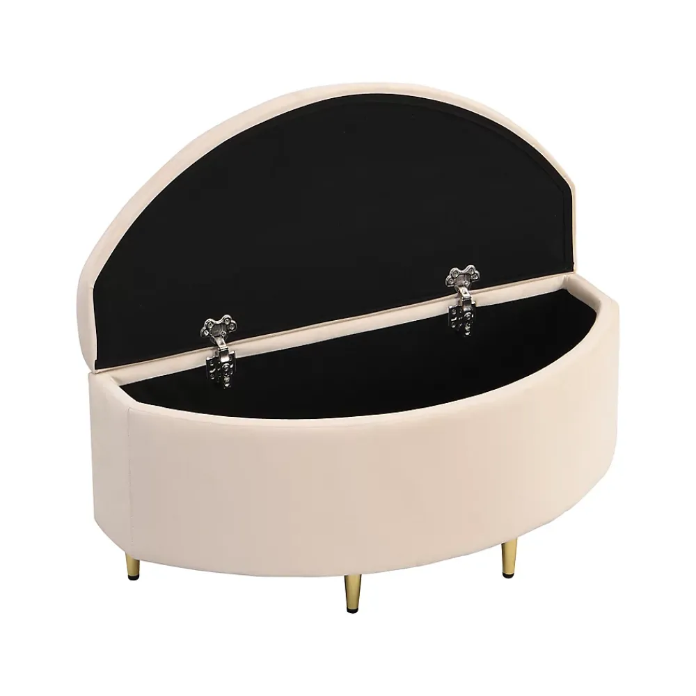 Okwish Lit Simple 90x200 cm - Lit Capitonné en Velours avec Tête de Lit Coquillage et Banquette de Rangement - Sans Matelas - Beige* Lit Simple