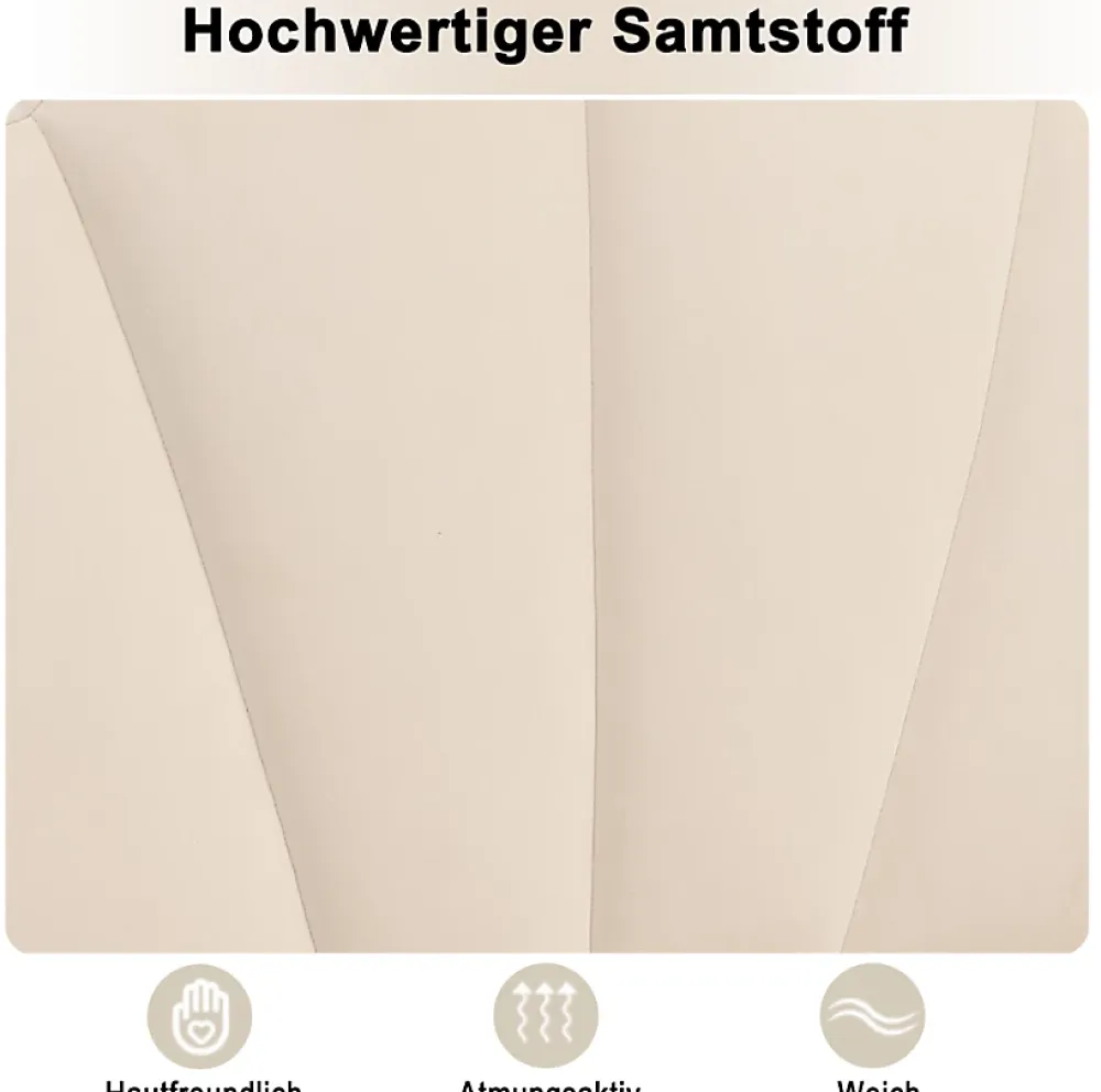 Okwish Lit Simple 90x200 cm - Lit Capitonné en Velours avec Tête de Lit Coquillage et Banquette de Rangement - Sans Matelas - Beige* Lit Simple