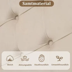 Okwish Lit Simple 90x200 cm - Lit Capitonné en Velours avec Tête de Lit Réglable et Sommier en Bois, Sans Matelas - Beige* Lit Simple