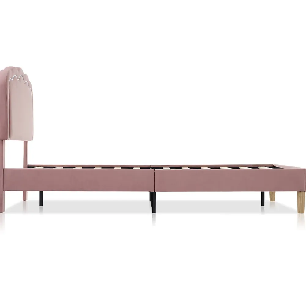 Okwish Lit simple 90x190 cm - Lit capitonné avec tête de lit LED réglable - Velours - Sans Matelas - Rose* Lit Double