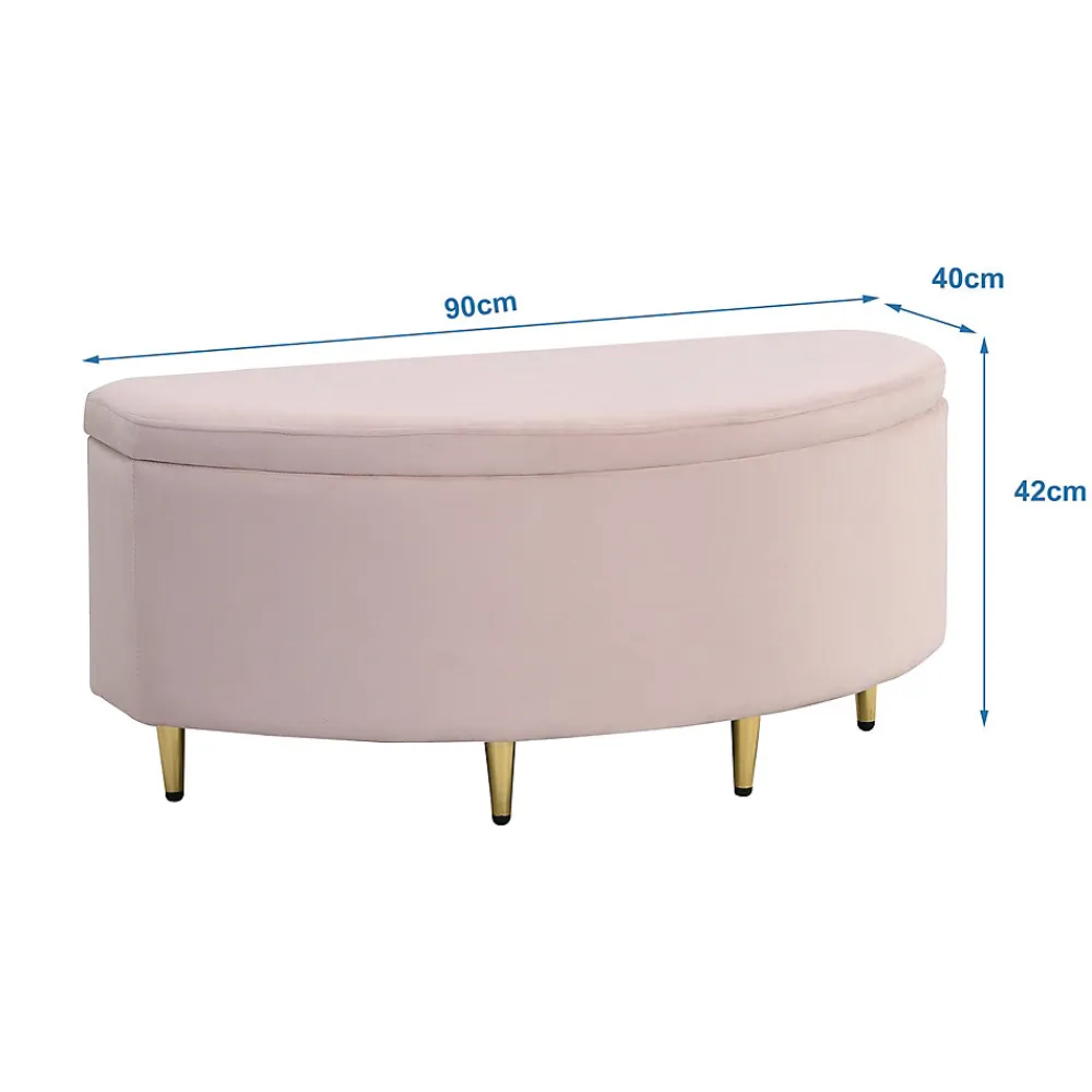 Lit Simple 90x200 cm - Lit Capitonné en Velours avec Tête de Lit Coquillage et Banquette de Rangement - Sans Matelas - Rose>Okwish Outlet