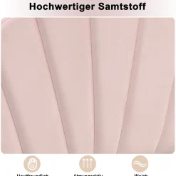 Lit Simple 90x200 cm - Lit Capitonné en Velours avec Tête de Lit Coquillage et Banquette de Rangement - Sans Matelas - Rose><noscript><img width=