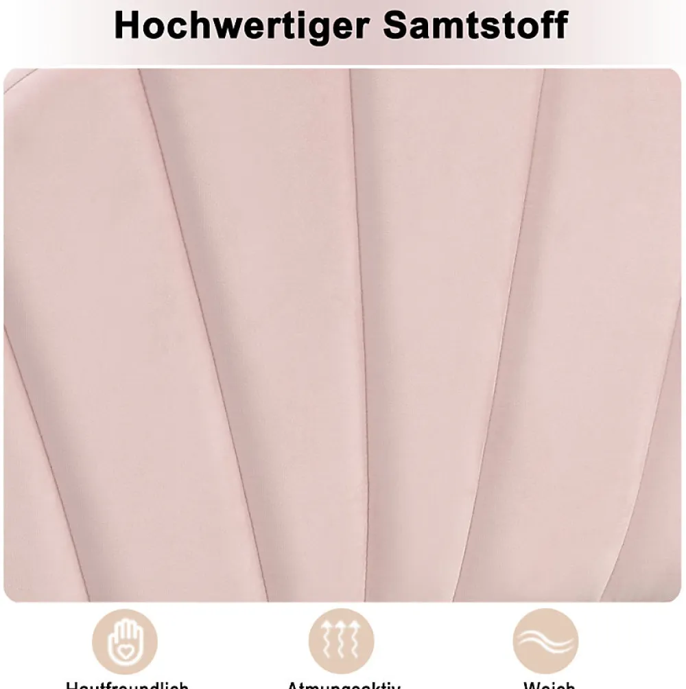 Lit Simple 90x200 cm - Lit Capitonné en Velours avec Tête de Lit Coquillage et Banquette de Rangement - Sans Matelas - Rose>Okwish Outlet