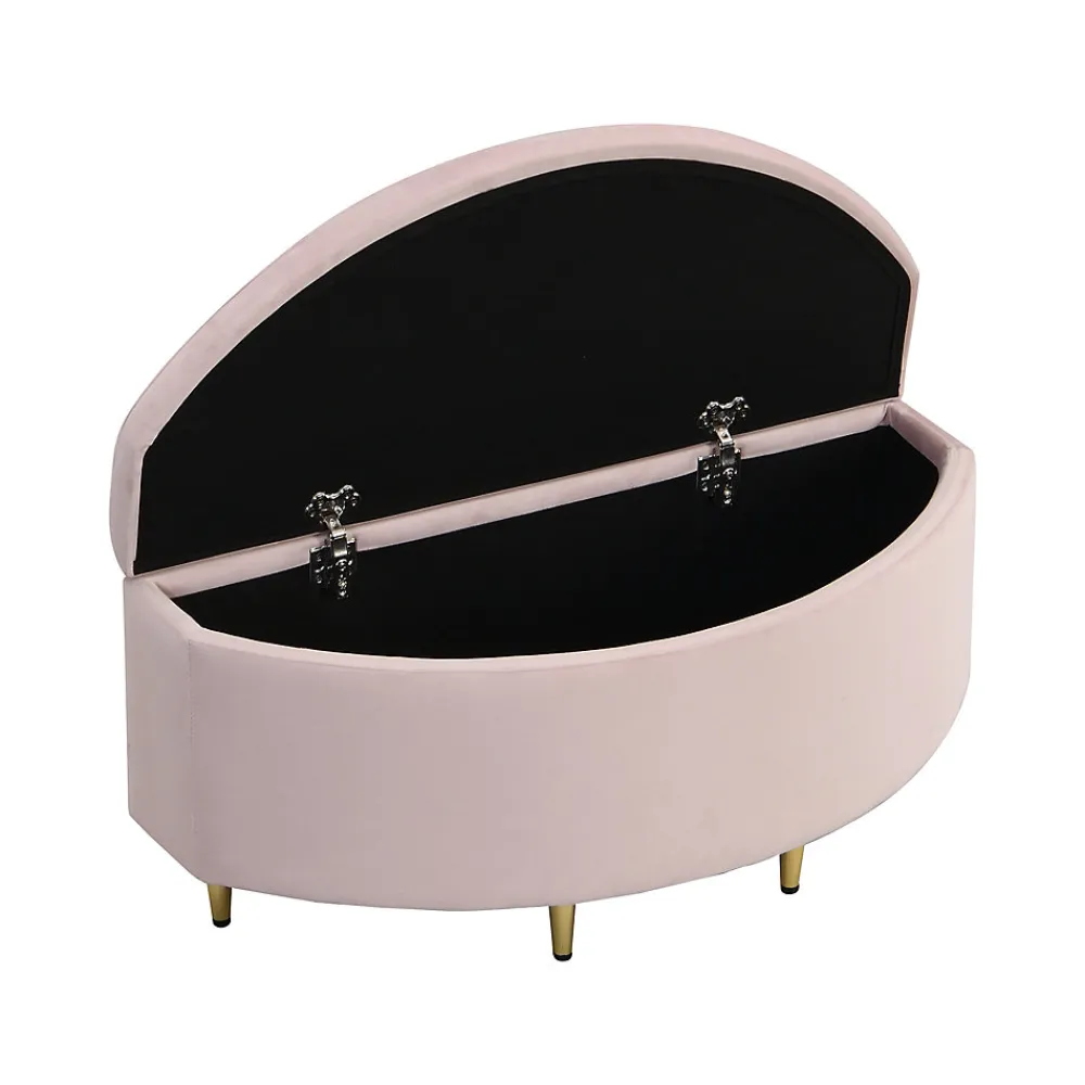 Lit Simple 90x200 cm - Lit Capitonné en Velours avec Tête de Lit Coquillage et Banquette de Rangement - Sans Matelas - Rose>Okwish Outlet