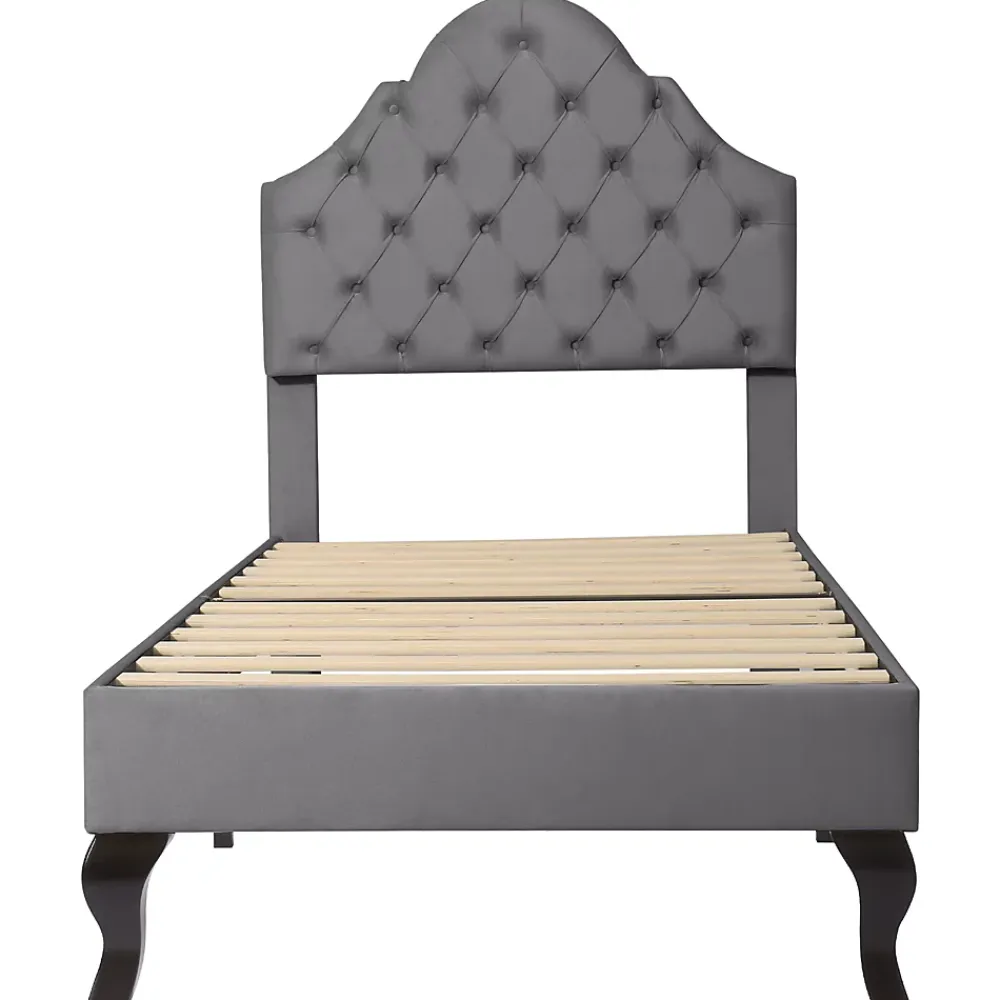 Okwish Lit Simple 90x200 cm - Lit Capitonné en Velours avec Tête de Lit Réglable, Sans Matelas - Gris* Lit Simple