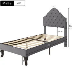 Okwish Lit Simple 90x200 cm - Lit Capitonné en Velours avec Tête de Lit Réglable, Sans Matelas - Gris* Lit Simple