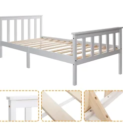 Okwish Lit simple 90x200 cm - Lit classique avec sommier à lattes - Pin et MDF - Sans matelas - Blanc* Lit Simple