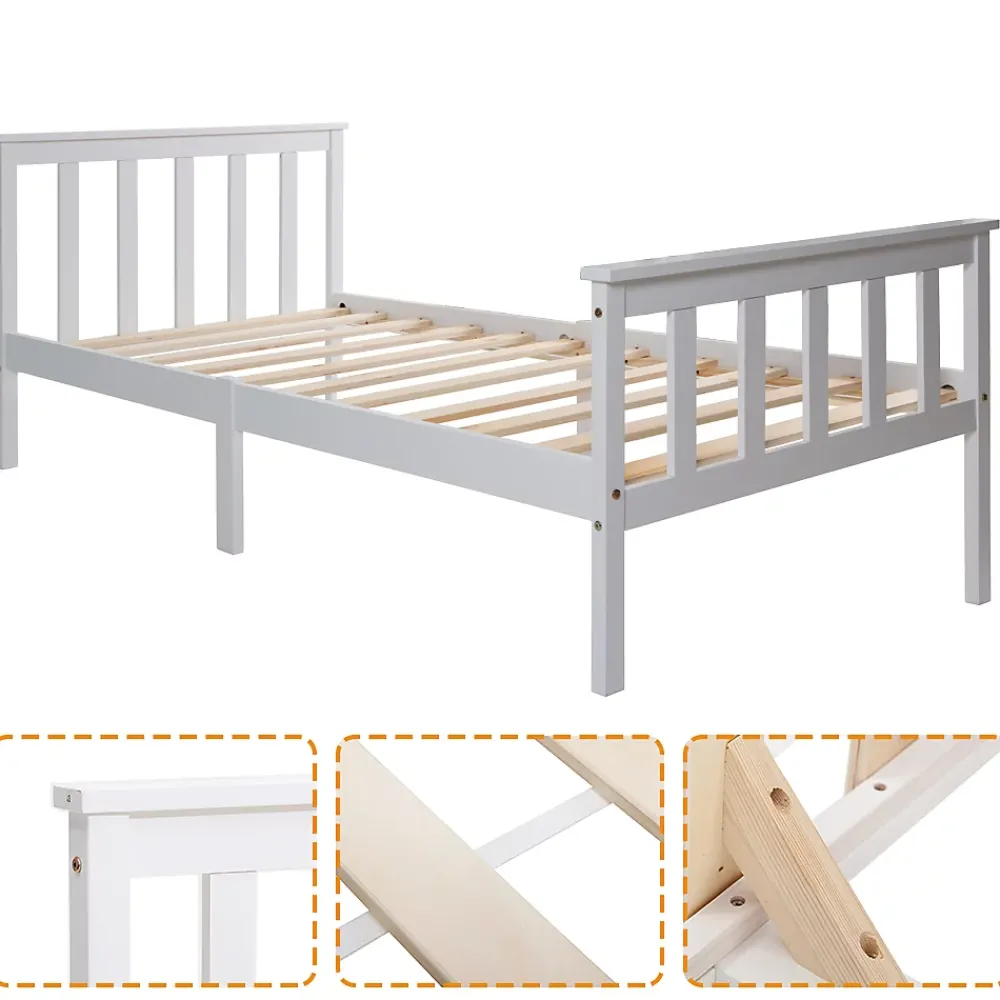 Okwish Lit simple 90x200 cm - Lit classique avec sommier à lattes - Pin et MDF - Sans matelas - Blanc* Lit Simple