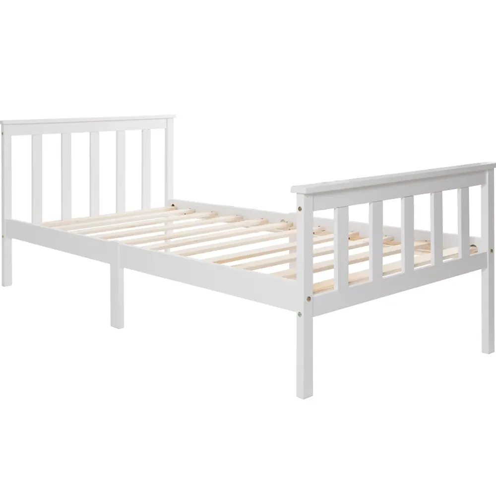 Okwish Lit simple 90x200 cm - Lit classique avec sommier à lattes - Pin et MDF - Sans matelas - Blanc* Lit Simple