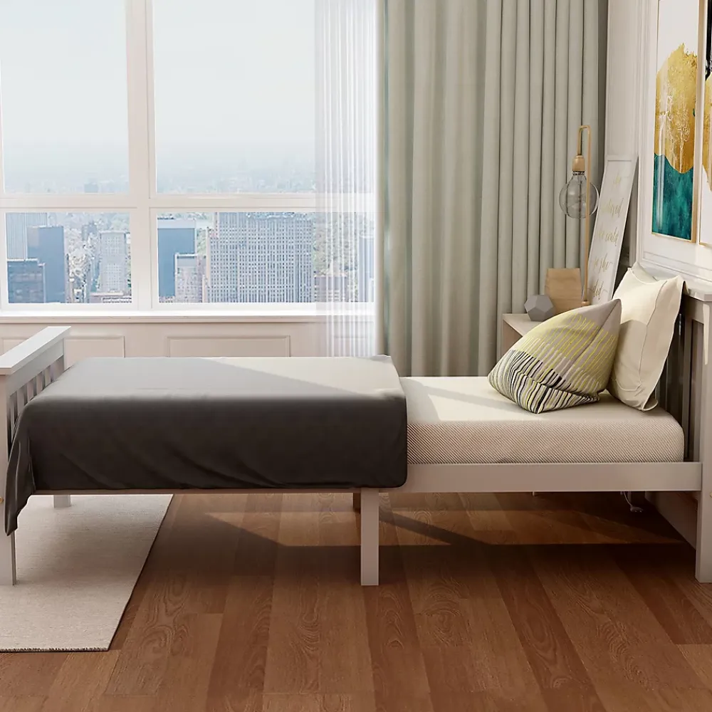 Okwish Lit simple 90x200 cm - Lit classique avec sommier à lattes - Pin et MDF - Sans matelas - Blanc* Lit Simple